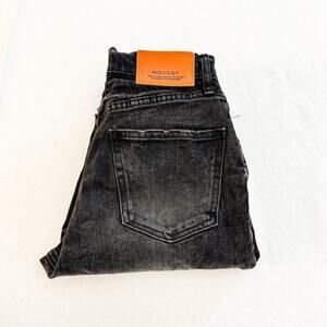 Moussy Vintage Black Charcoal Distressed Denim Jeans Straight Leg Size 25